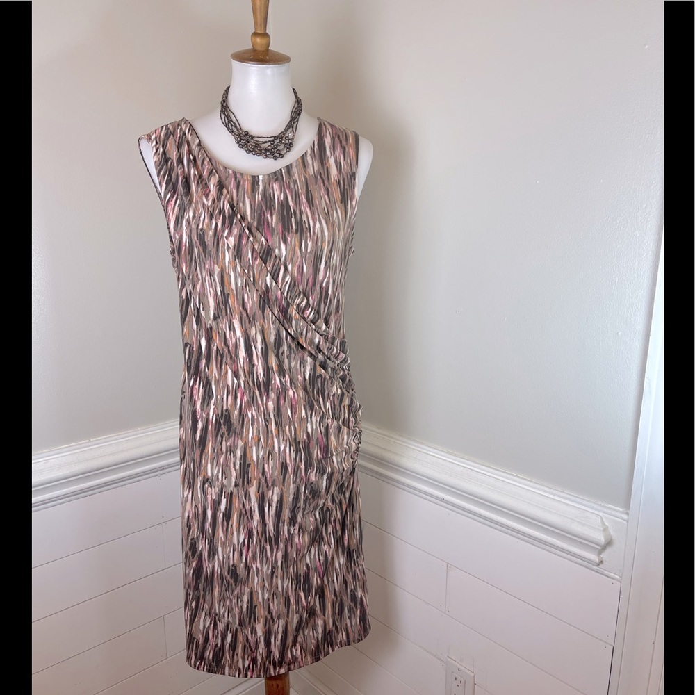 Dana Buchman Watercolor Print Faux Wrap Dress M FREE SHIP